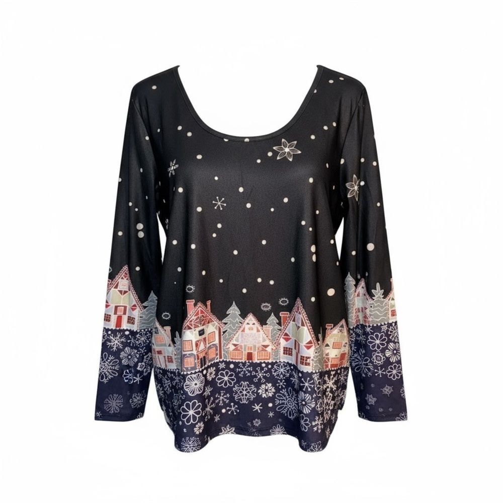 New No Tags Size XL Loveudear Winter Village Long Slv Tunic Top Adorable Holiday